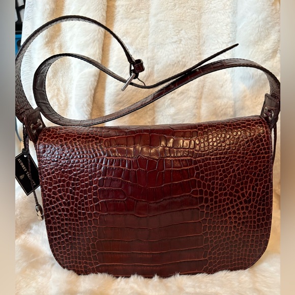 audrey talbott Handbags - Brown Crocodile Embossed Leather Shoulder Bag